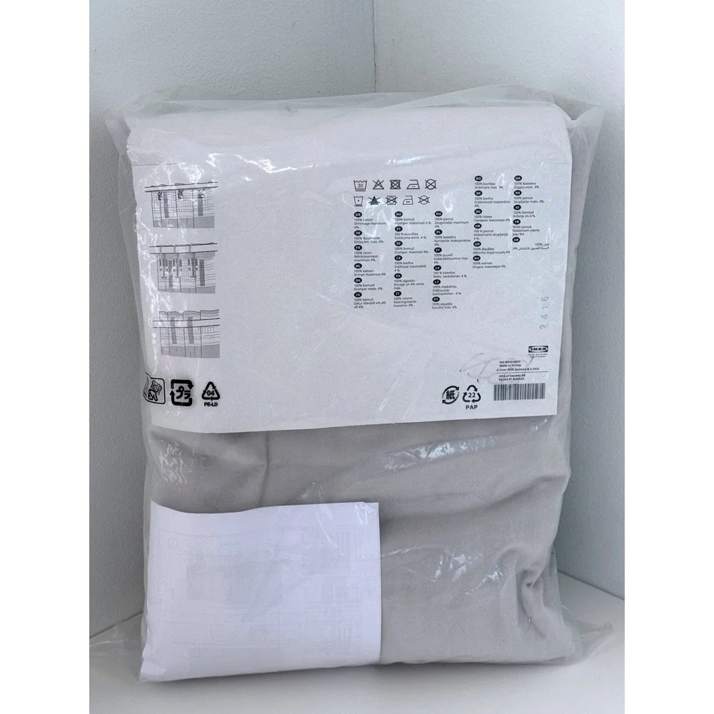IKEA Sanela Room Darkening Curtains 1 Pair 55x98 Light Gray Velvet 105.599.93